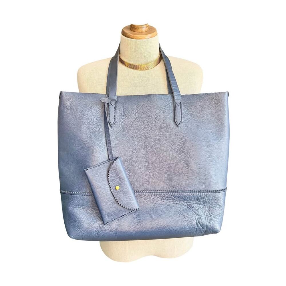 J. Crew Downing Leather Blue Tote Bucket Bag